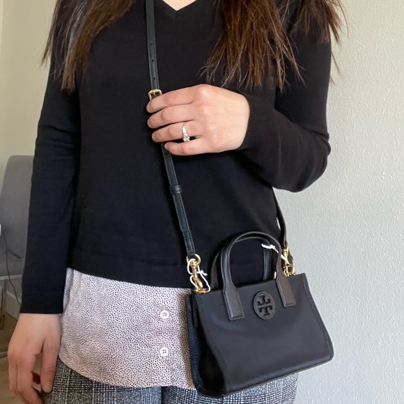 NWT , tory burch ella nylon mini tote crossbody in black 146437 - Picture 13 of 14